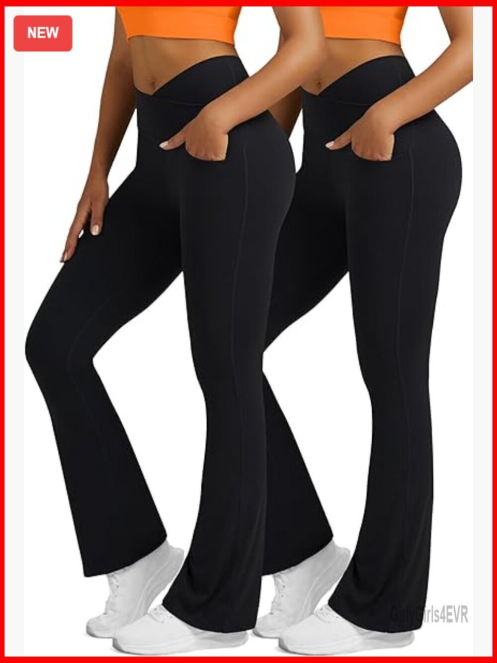 High Waisted Crossover Flare Leggings with Pockets 2 Pack Yoga Pants Bootcut